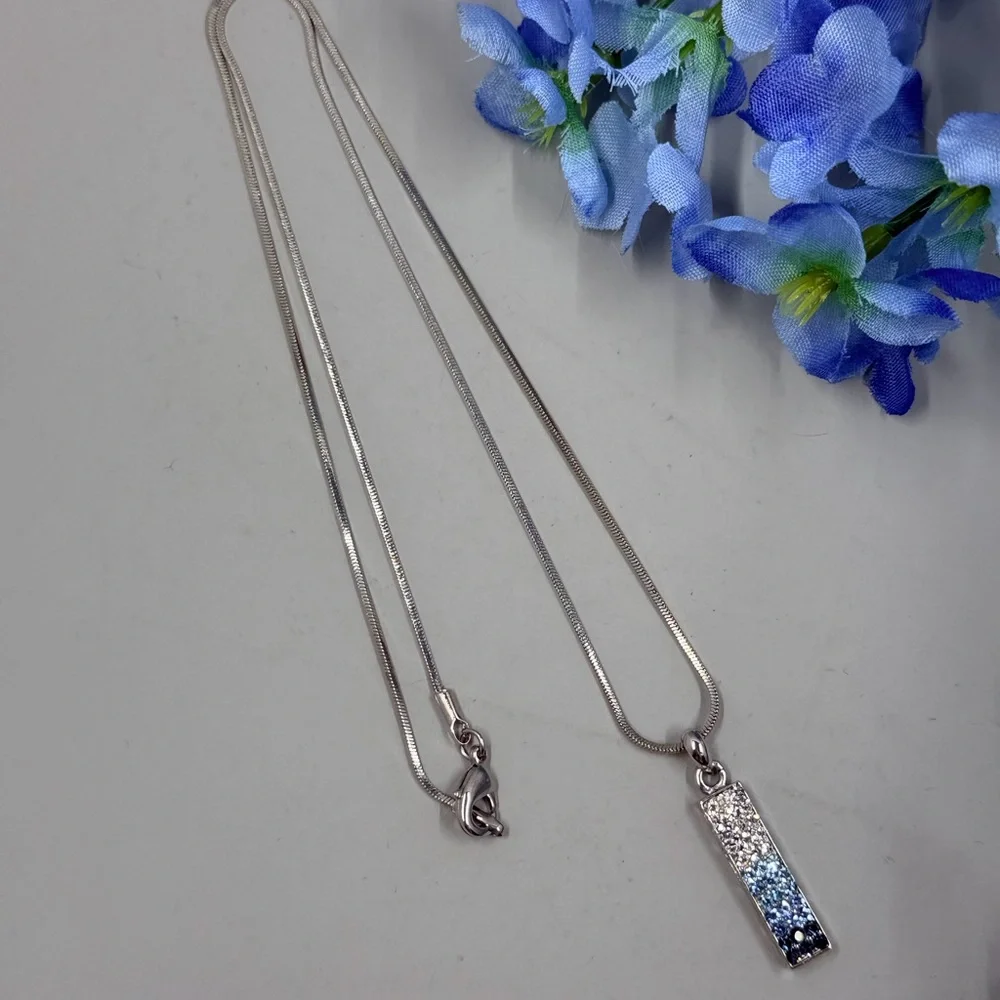 Crystal Ombré Pendant Silver Necklace with Blue Accents - Picture 2 of 4